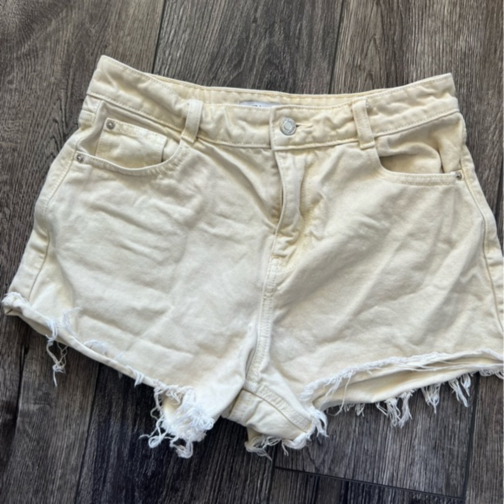 Zara Tan High Waisted Raw Hem Denim Booty Shorts Size 2